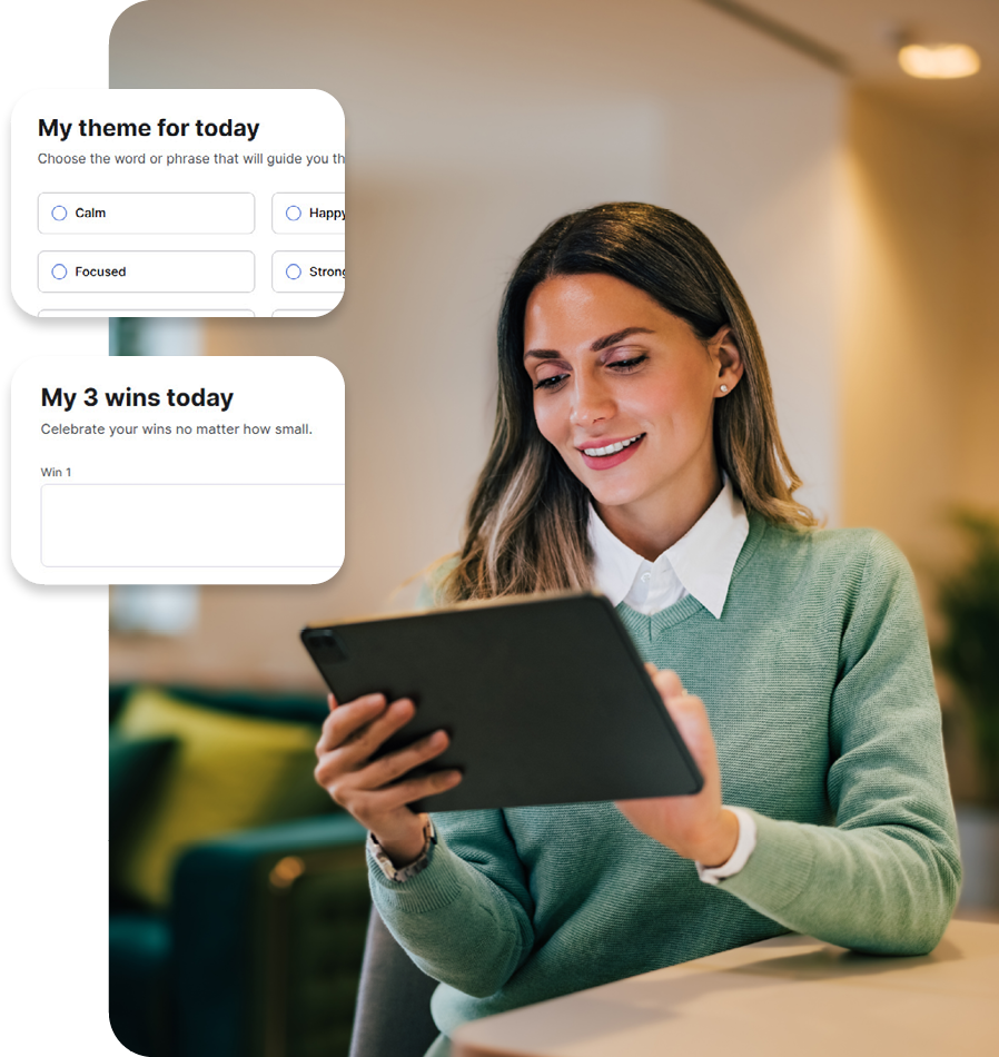 Woman using Career Journal on tablet
